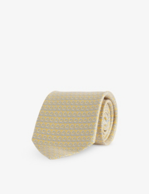 Ferragamo Mens Giallo Monogram-print Silk Tie In Yellow