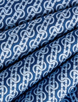 Shop Ferragamo Geometric-print Silk-satin Tie In Blu Sc/azzur