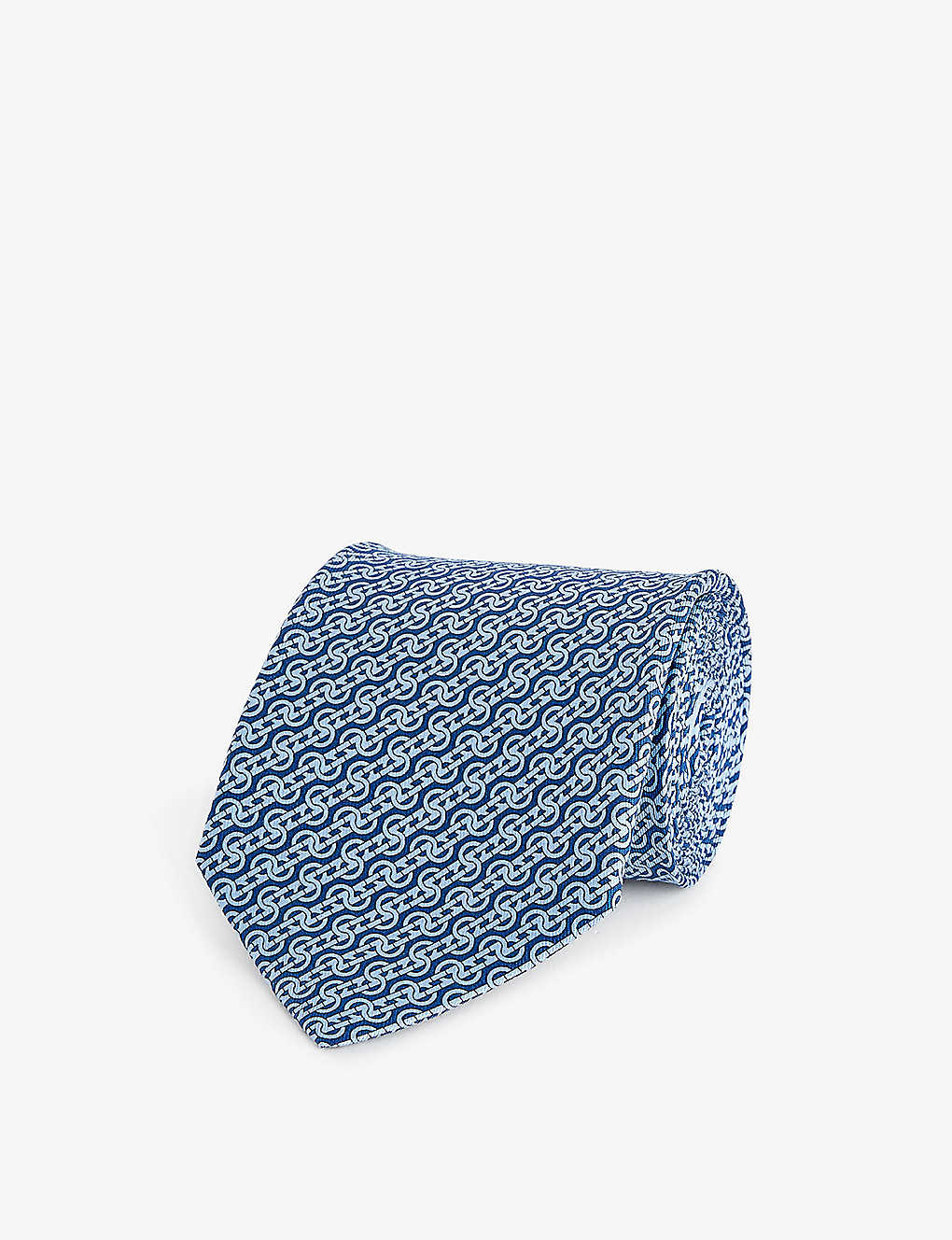 Ferragamo Geometric-print Silk-satin Tie In Blu Sc/azzur
