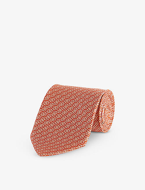 FERRAGAMO: 条纹真丝缎布领带
