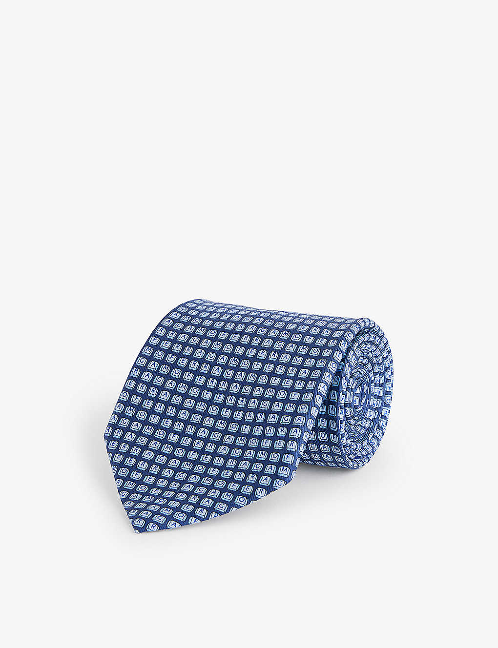 Ferragamo Mens Navy Key-print Silk Tie