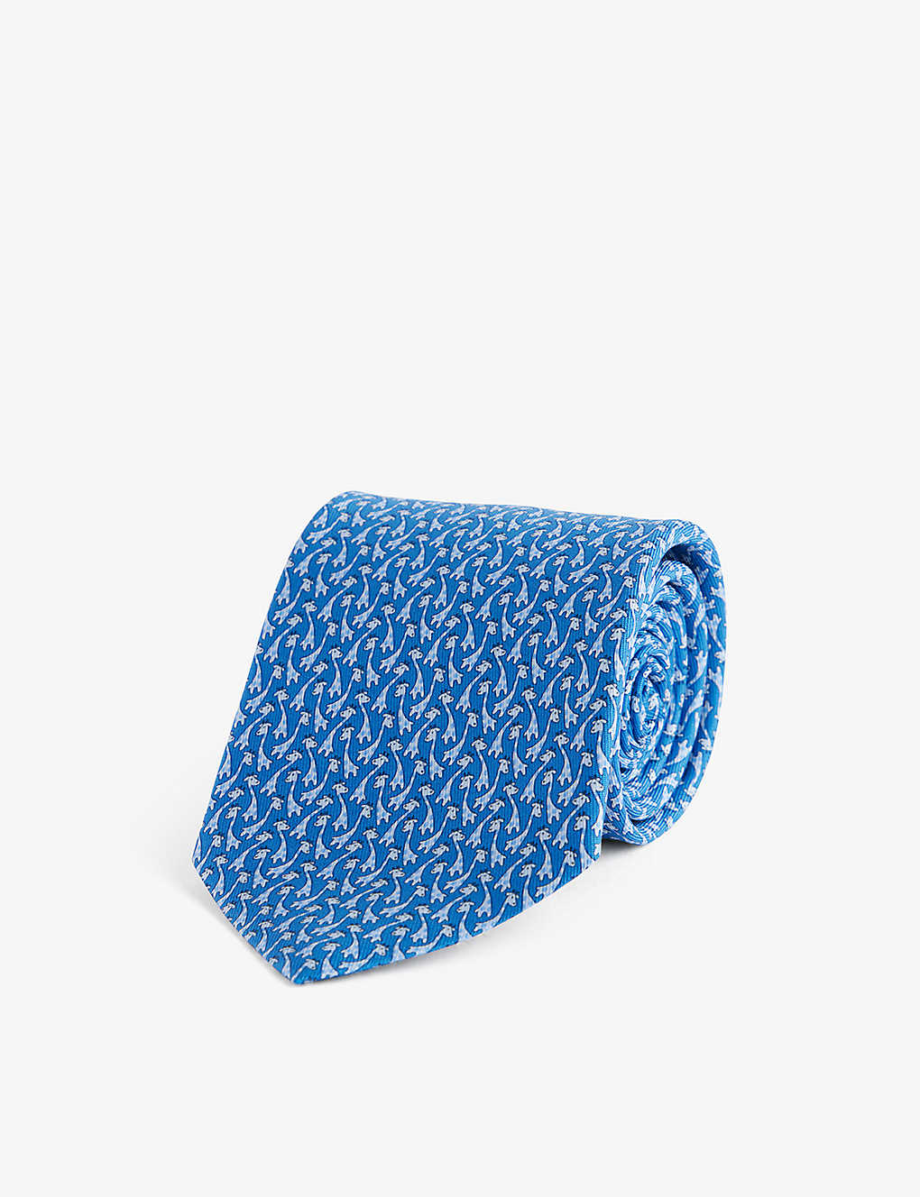 Ferragamo Mens Azzurro Graphic-pattern Wide-blade Silk Tie