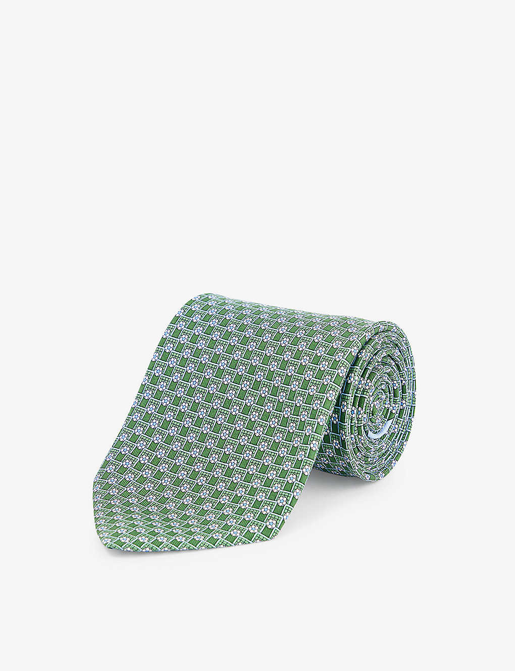 Ferragamo Mens Verde Scuro Torneo Geometric-pattern Wide-blade Silk Tie