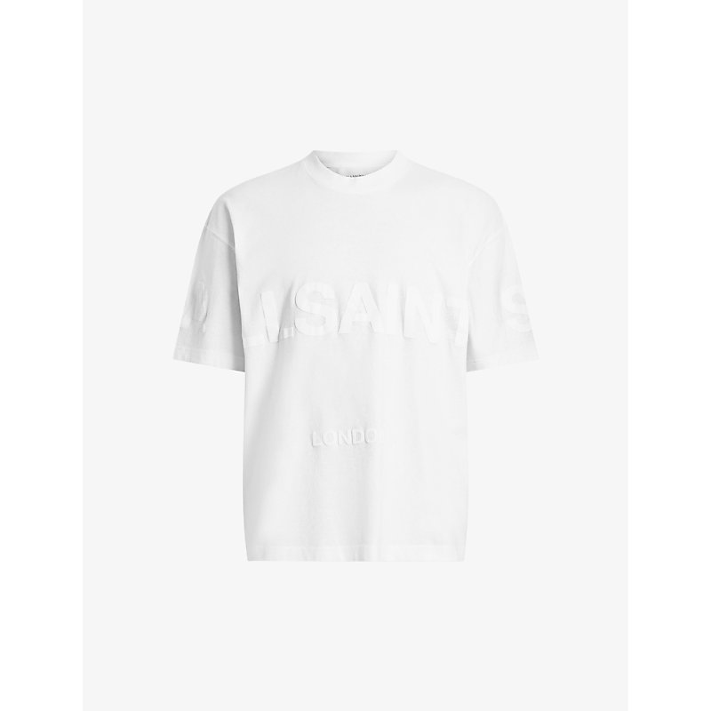 Shop Allsaints Men's Optic White Biggy Oversized Organic-cotton T-shirt