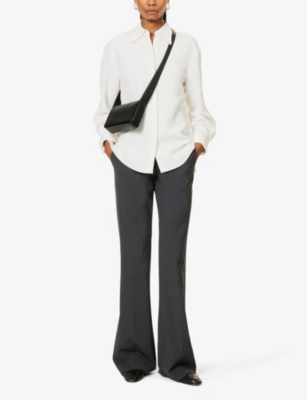 Shop Theory Demitria Bootcut Mid-rise Stretch-wool Trousers In Black