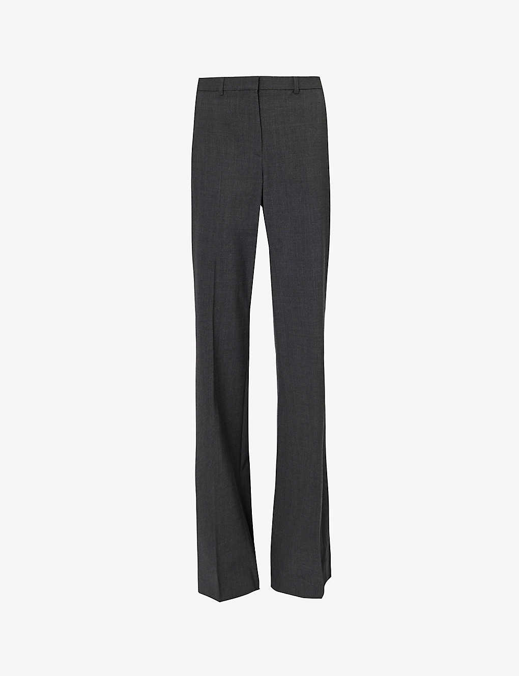 Theory Womens Charcoal Melange Demitria Bootcut Mid-rise Stretch-wool Trousers In Black