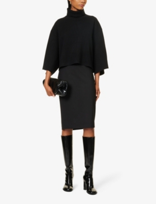 Shop Theory Women's Black Darted Slim-fit Stretch-wool Midi Skirt