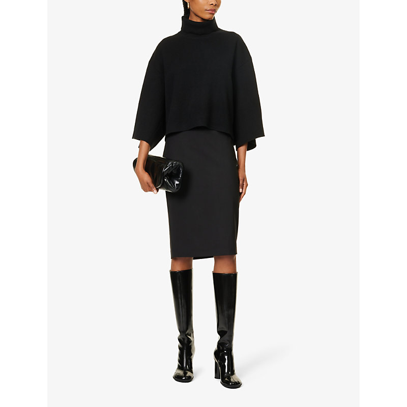 Shop Theory Womens Black Darted Slim-fit Stretch-wool Midi Skirt