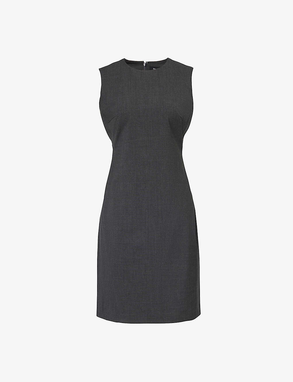 Theory Womens Charcoal Melange Trace Sleeveless Stretch-wool Mini Dress In Black
