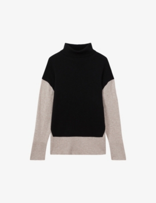 Reiss Alexis Colour-blocked Knitted Jumper In Stone/black
