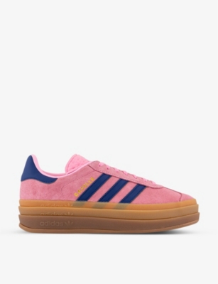 ADIDAS ORIGINALS ADIDAS WOMENS PINK BLUE GUM GAZELLE BOLD BRAND-STRIPE SUEDE LOW-TOP TRAINERS