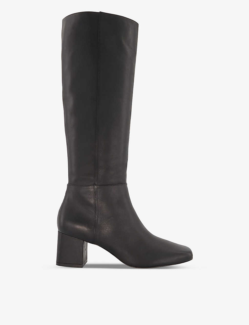 Dune Womens Black-leather Signature Block-heel Leather Heeled Knee-high Boots