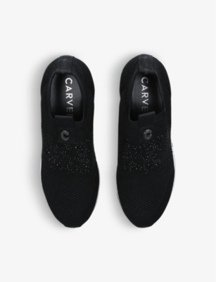 Shop Carvela Women's Black Janeiro 2 Crystal-embellished Knitted Trainers