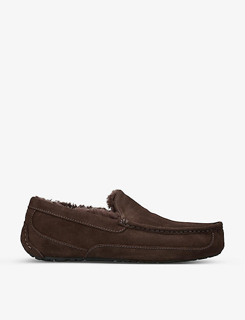 UGG: Ascot logo-embroidered suede and shearling slippers