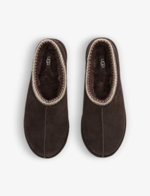 Shop Ugg Men's Brown/oth Tasman Contrast-stitch Suede And Shearling Slippers