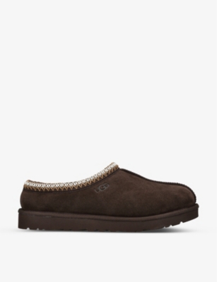 Shop Ugg Men's Brown/oth Tasman Contrast-stitch Suede And Shearling Slippers