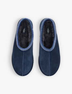 Ugg Mens Navy Tasman Contrast-stitch Suede And Shearling Slippers In Navy