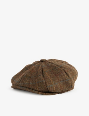 Dents Mens Chestnut Meldon Round-crown Checked Wool Cap