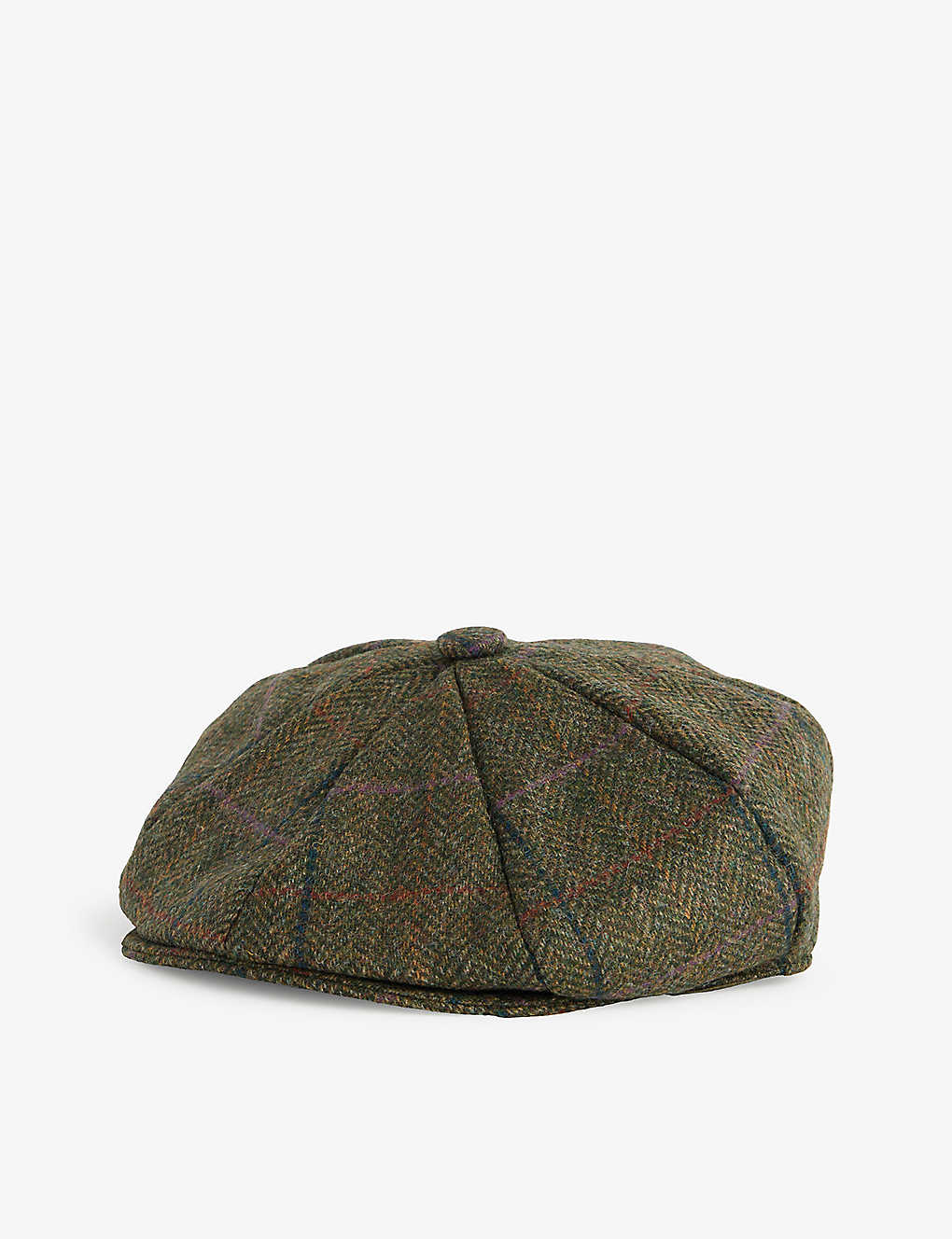 Dents Mens Olive Meldon Round-crown Checked Wool Cap
