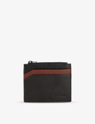 Dents Logo-debossed Leather Card Holder In Black/dark Tan