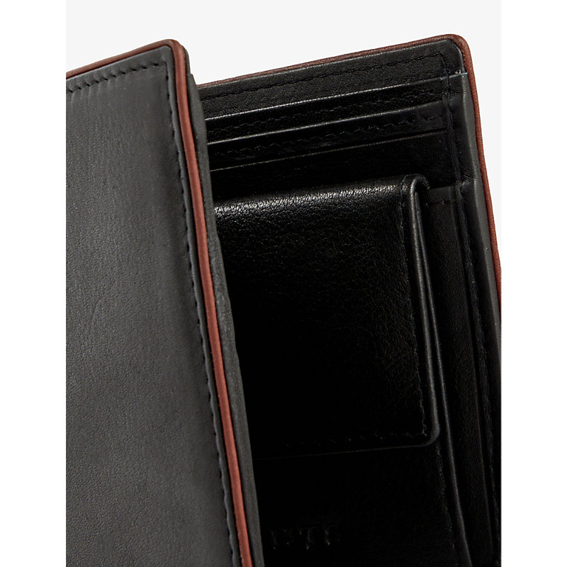 Shop Dents Brand-debossed Contrast-piped Grained-leather Bi-fold Wallet In Black/dark Tan