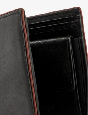 DENTS: Brand-debossed contrast-piped grained-leather bi-fold wallet
