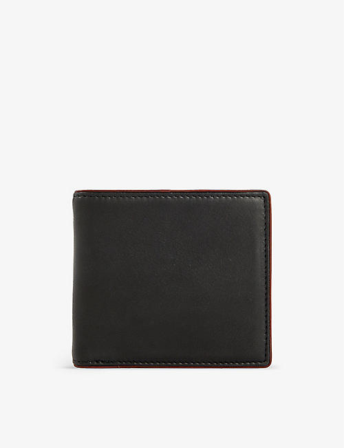 DENTS: Brand-debossed contrast-piped grained-leather bi-fold wallet