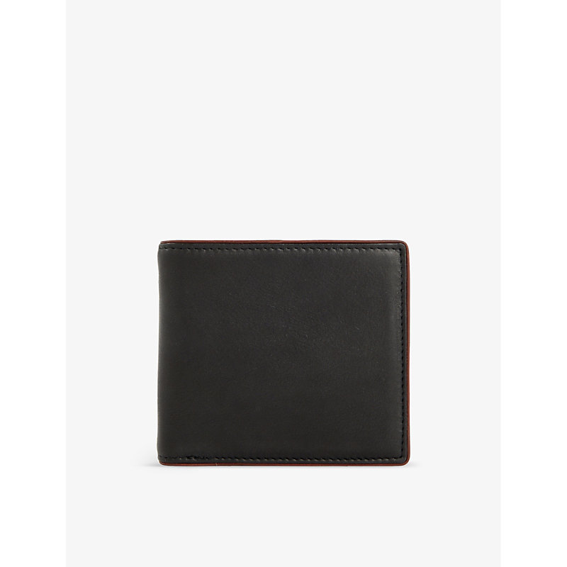 Dents Brand-debossed Contrast-piped Grained-leather Bi-fold Wallet In Black/dark Tan