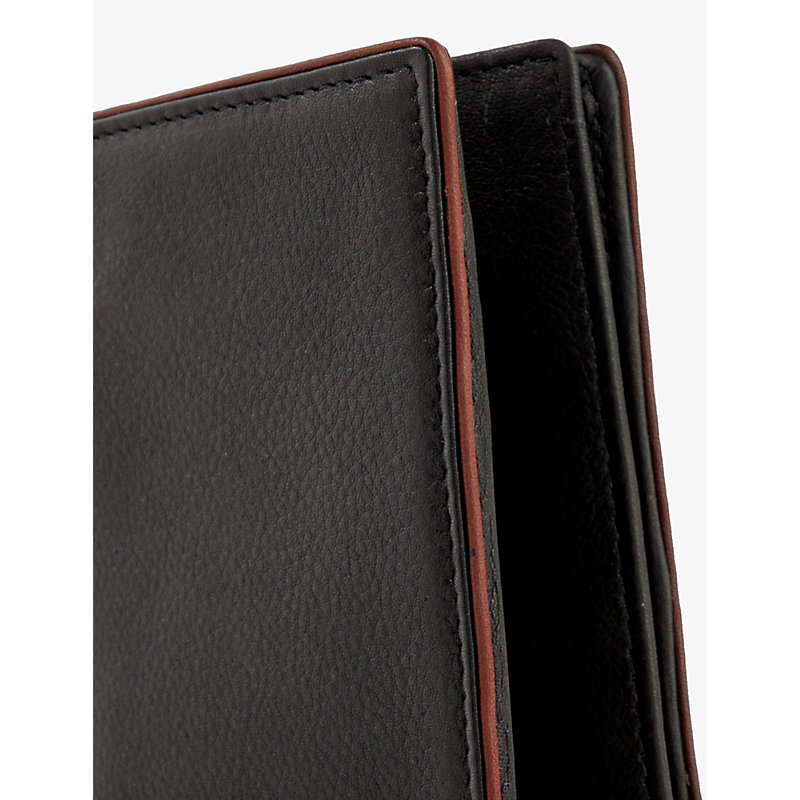 Shop Dents Black/dark Tan Brand-debossed Contrast-piped Grained-leather Card Holder