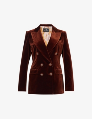Etro Double-breasted Velvet Jacket With Button Details And Tailored Fit In Red