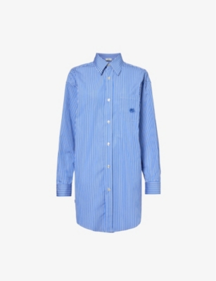 Etro Striped Cotton Oversized Shirt In Blue
