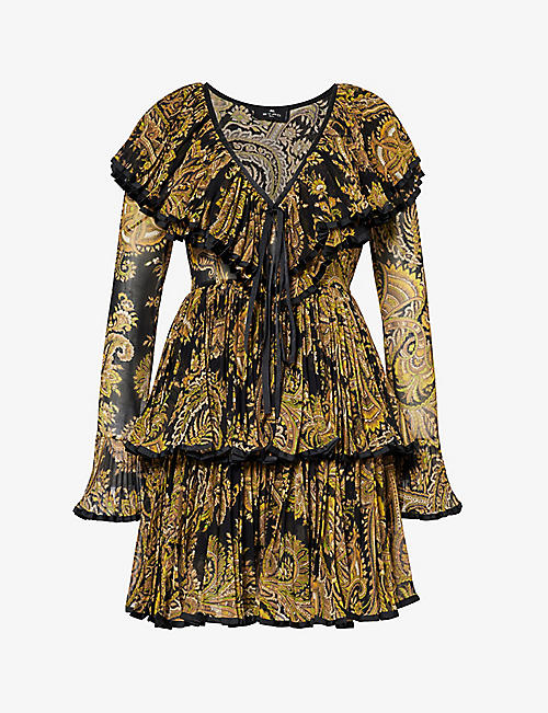 ETRO: Paisley-print ruffle-trim woven mini dress