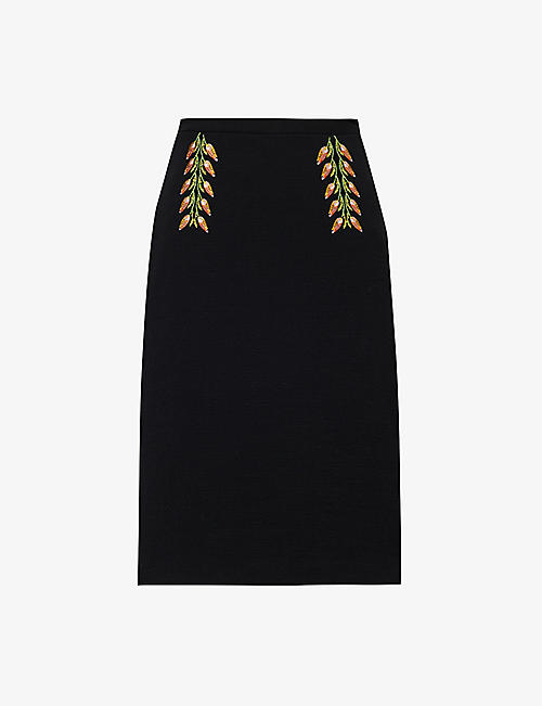 ETRO: Floral-embroidered wool-blend midi skirt