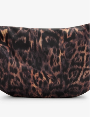 Shop Allsaints Women's Leopard Brown Half Moon Recycled-polyester Cross-body Bag