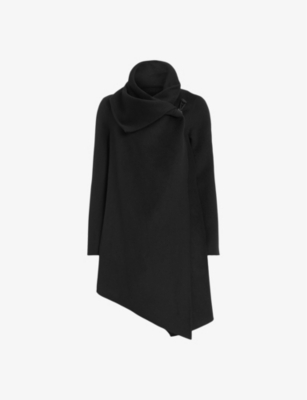 ALLSAINTS ALLSAINTS WOMEN'S BLACK MONUMENT EVE ASYMMETRIC RECYCLED WOOL-BLEND COAT