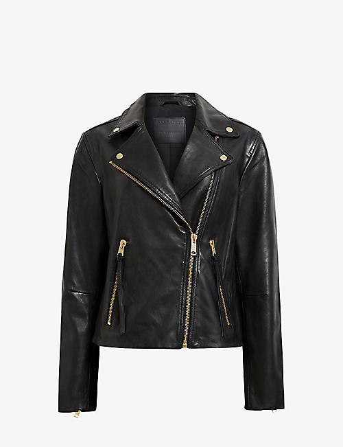 ALLSAINTS: Dalby stud-embellished slim-fit leather biker jacket