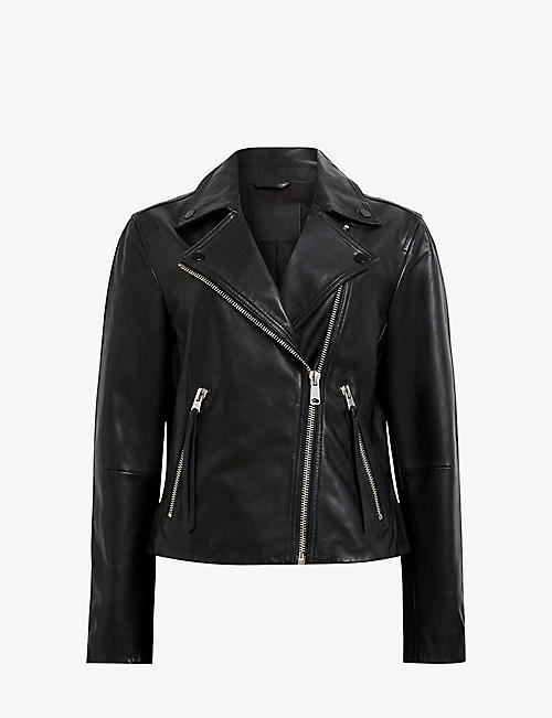 ALLSAINTS: Dalby stud-embellished leather biker jacket