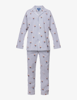 POLO RALPH LAUREN: Bear-print striped cotton pyjama set