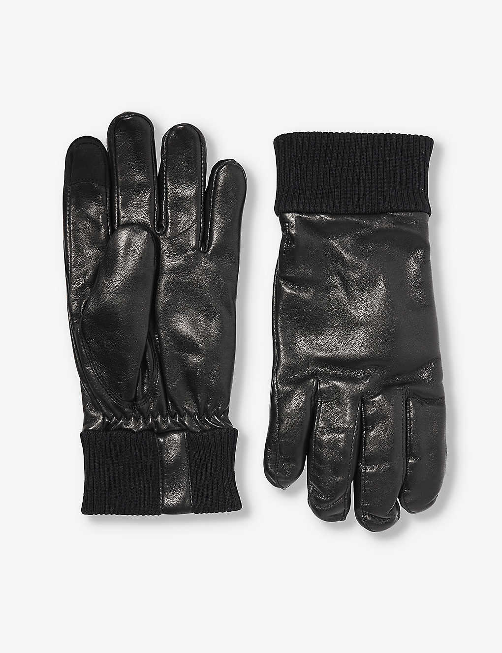 Hestra Mens Black Fredrik Rib-cuff Leather Gloves
