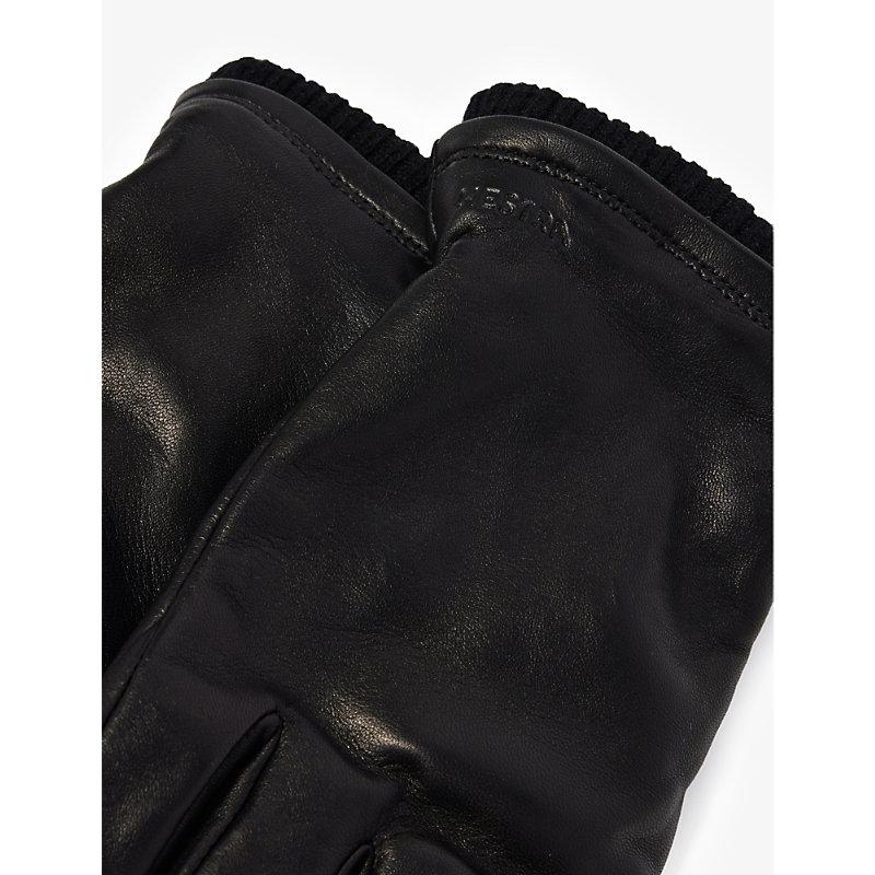 Shop Hestra Mens Black John Ribbed-cuff Leather Gloves