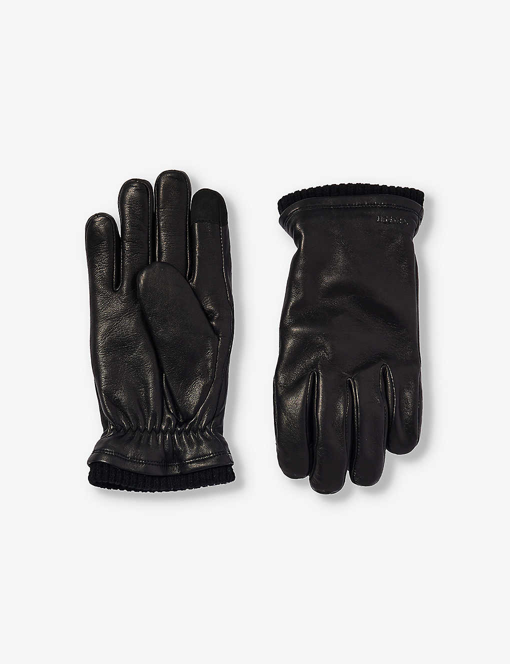 Hestra Mens Black John Ribbed-cuff Leather Gloves