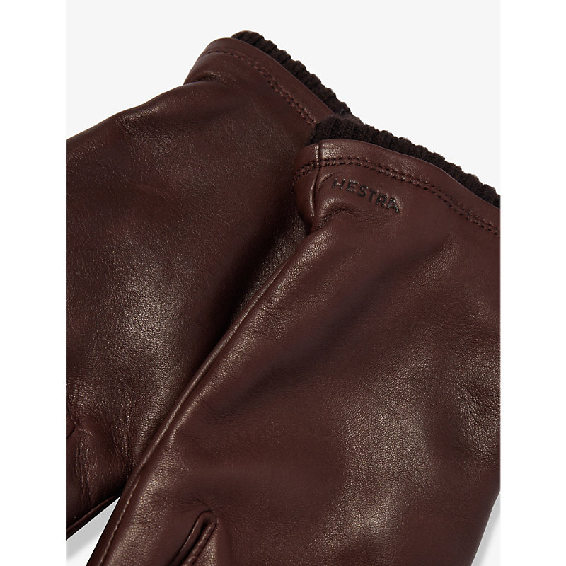 Shop Hestra Men's Brown John Ribbed-cuff Leather Gloves