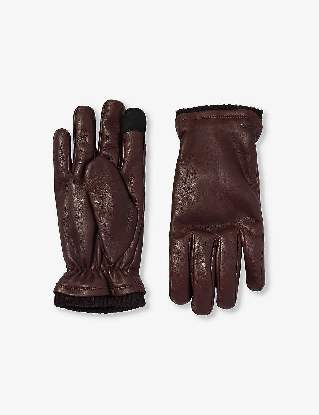 Hestra Mens Brown John Ribbed-cuff Leather Gloves