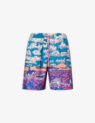 Shop Icecream Men'scloud World Graphic-print Swim Shorts In Multi-coloured