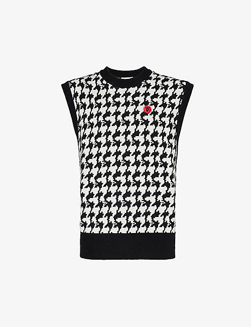 ICECREAM: Houndstooth-pattern crewneck knitted vest