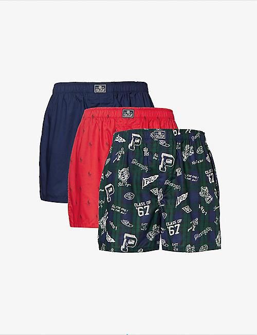 POLO RALPH LAUREN: Graphic-print cotton boxers pack of three