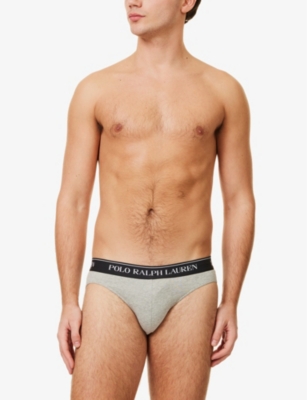 Polo Ralph Lauren Mens  Branded-waist Stretch-cotton Briefs Pack Of Three In Wht/pol Blk/andvr Htr