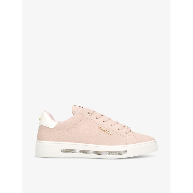Carvela Womens Pale Pink Diamond Logo-badge Faux-leather Low-top Trainers
