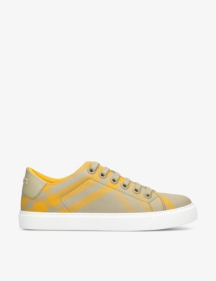 BURBERRY: Albridge check-patterned low-top cotton-canvas trainers