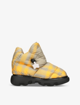 Burberry Check Pillow Padded Drawstring Snow Boots In Beige